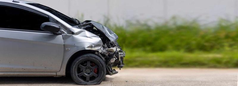 A car with heavy damage to the front end after an accident in Alabama.